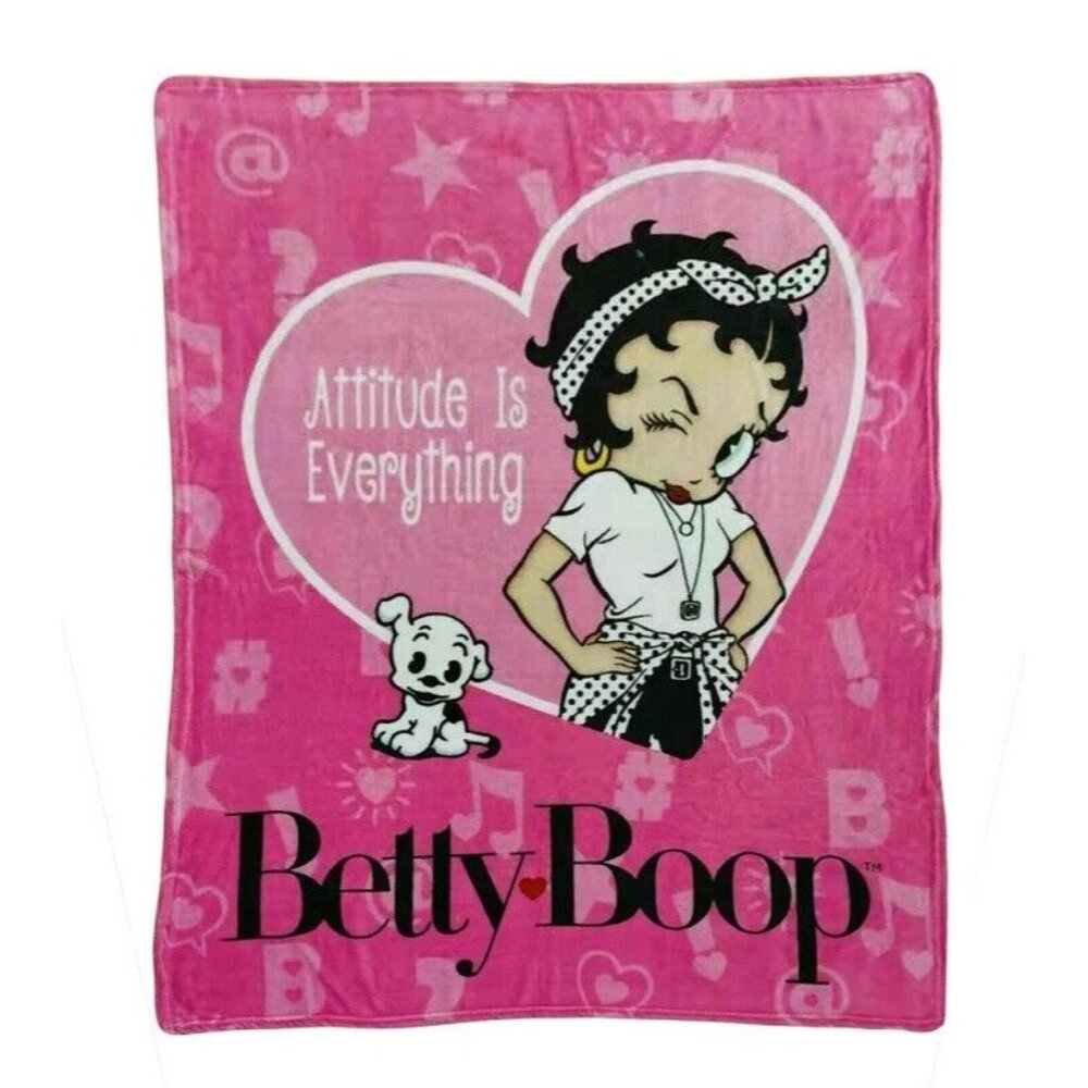New Betty Boop Attitude Plush Fleece Throw Gift Blanket Cartoon Pudgy Heart Pink